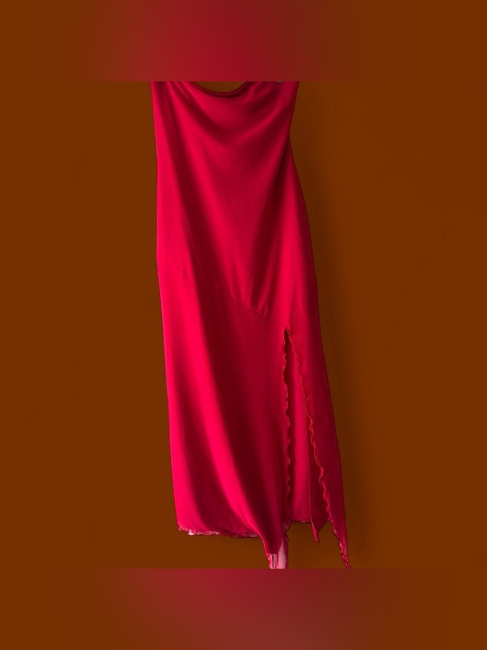 Urban Outfitters Red Strapless mid Dress with Scalloped Slit